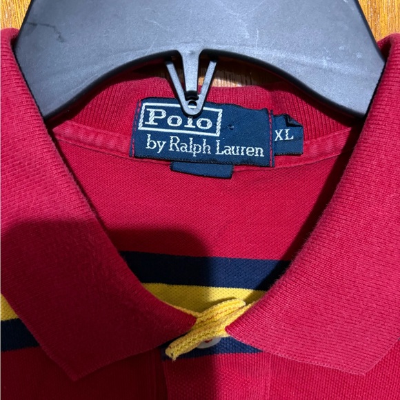 Ralph Lauren Red Polo with Yellow and Navy Stripes - Picture 2 of 5